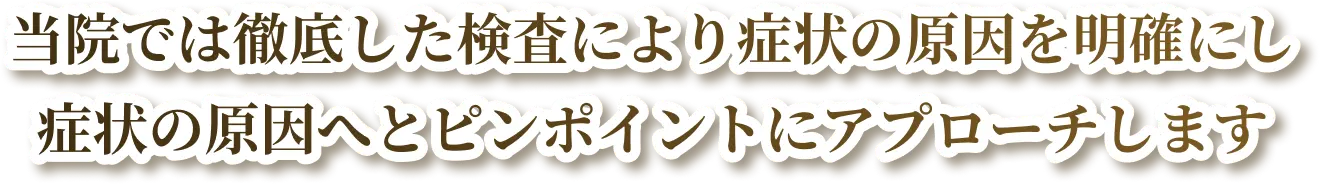 当院では徹底した検査により症状の原因を明確にし症状の原因へとピンポイントにアプローチします。