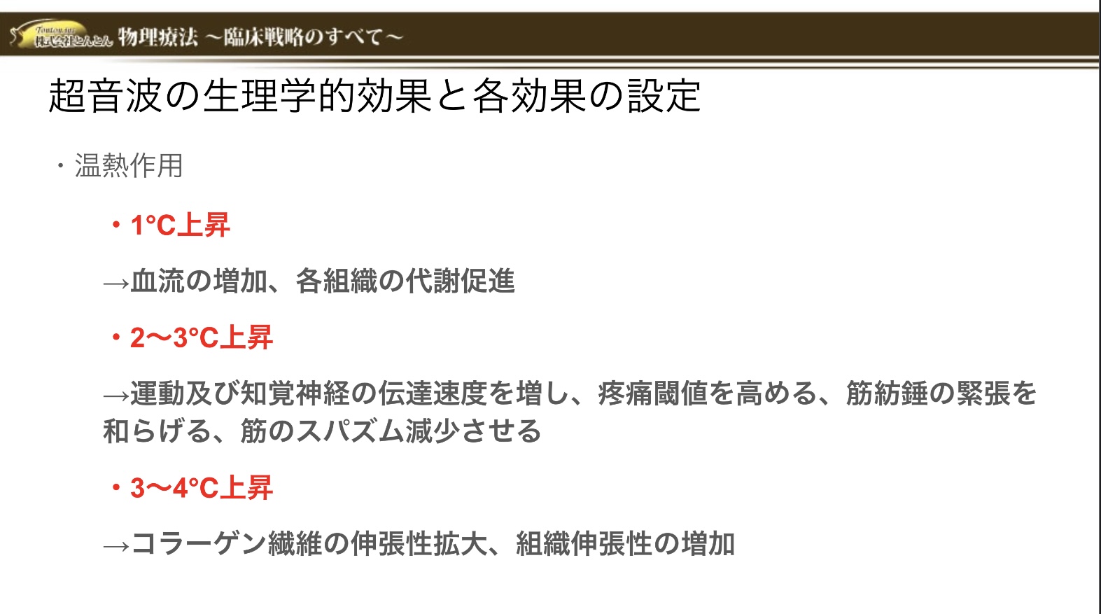 超音波の温熱効果と組織温上昇の目安