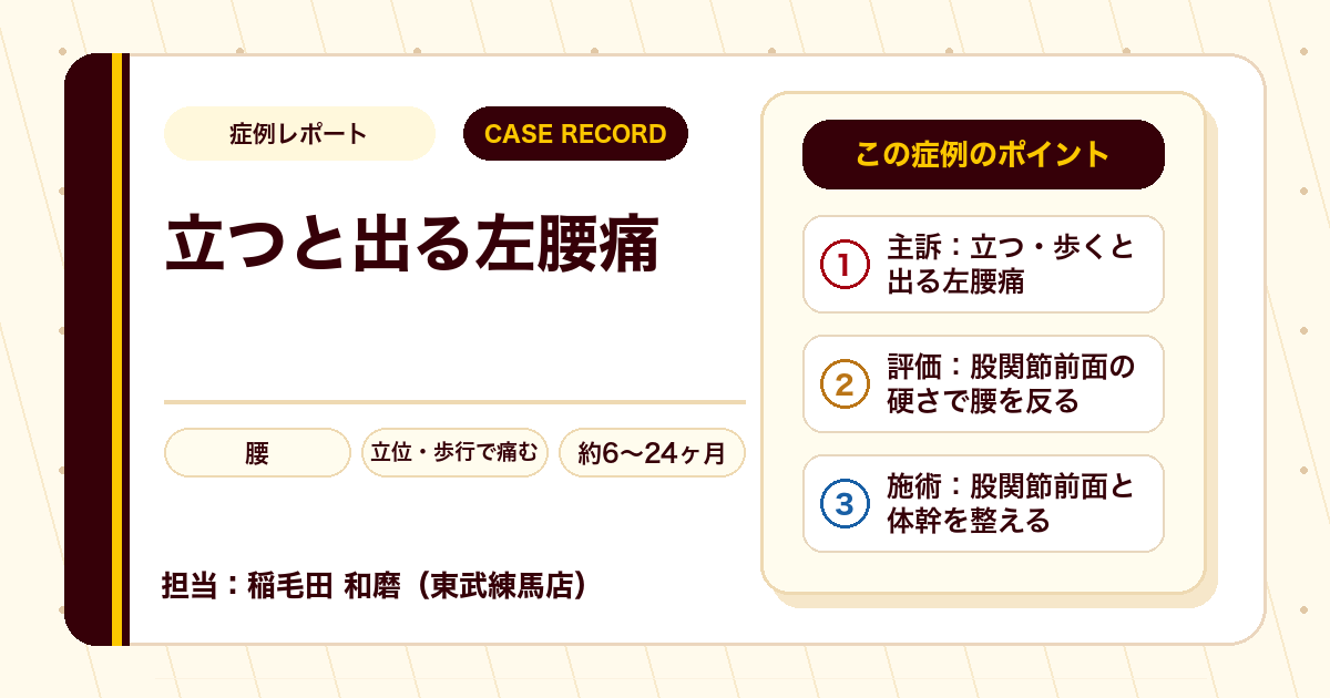 腰の痛みが落ち着き、真っ直ぐ立てるようになった