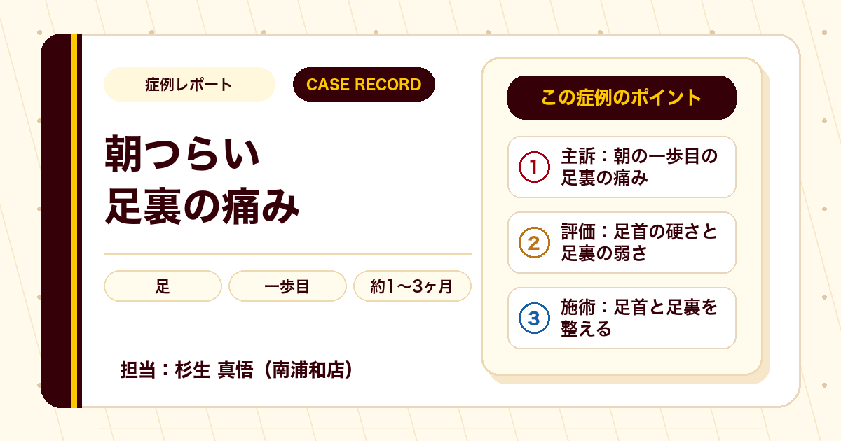 症例カルテ:朝の一歩目のかかとの痛み、足首と足裏に着目