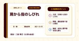 左肩から指へのしびれが施術を経てやわらいだ例（個人差あり）