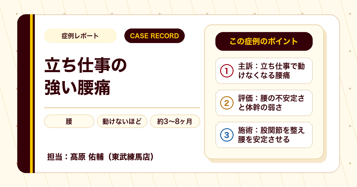 強い腰痛が施術を経て落ち着いた例（個人差あり）