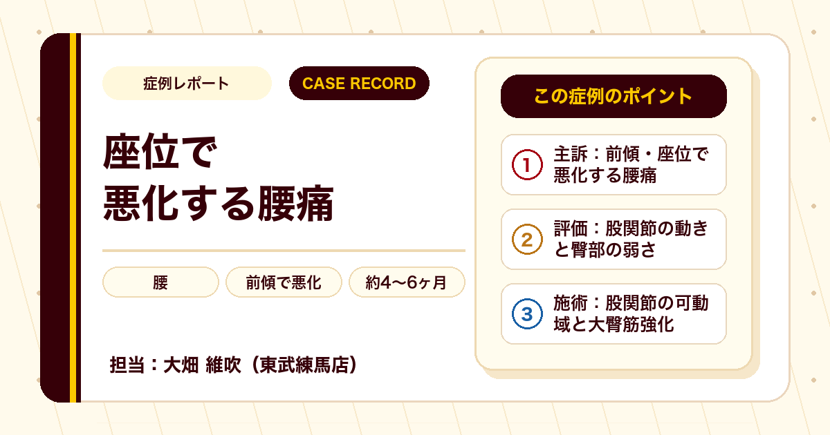 年末にギックリ腰をきっかけに続いた腰痛が和らいだ施術事例