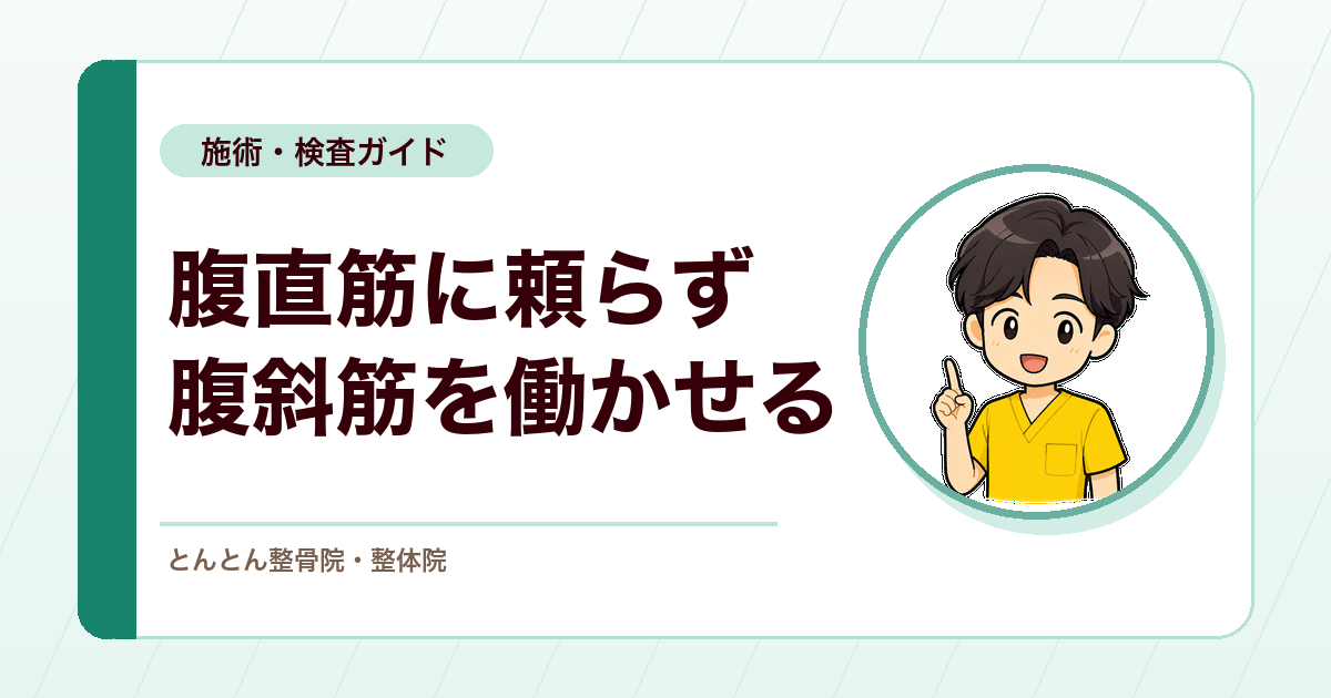 腹斜筋を、腹直筋に頼らずに働かせる。腰を支える体幹再教育の手順