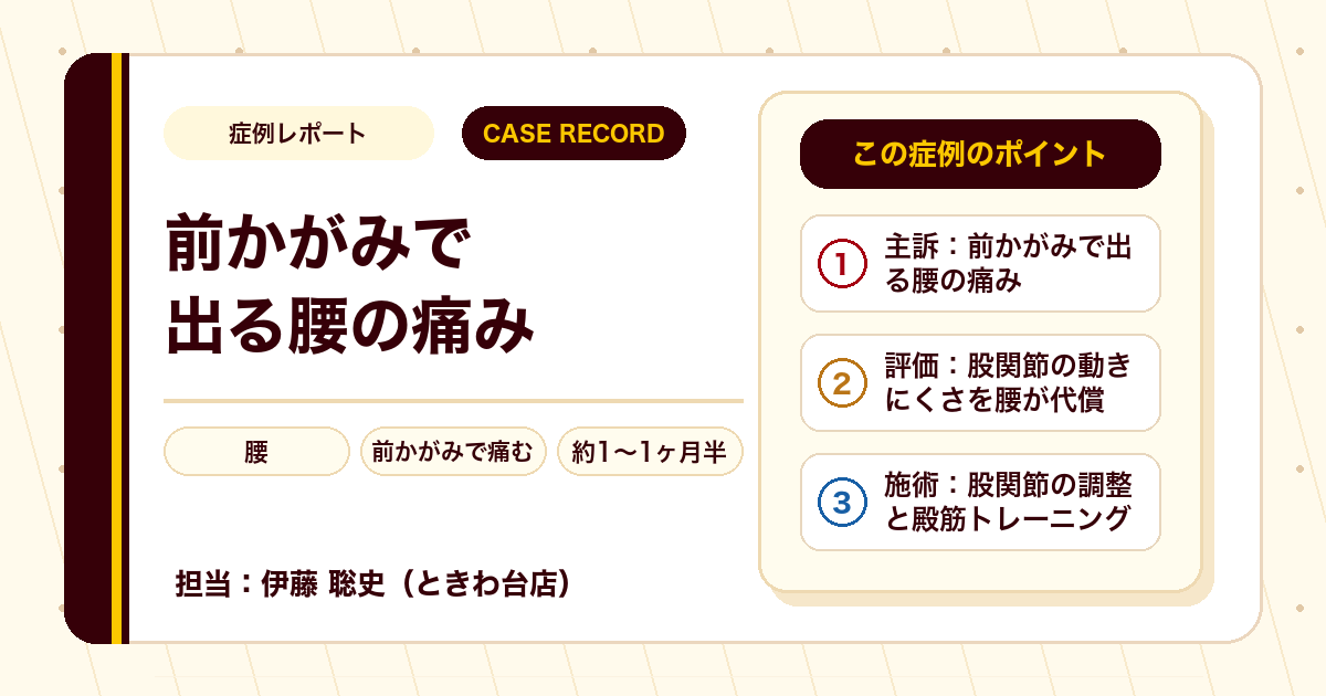 きっかけのない前かがみの腰の痛みが楽になった例