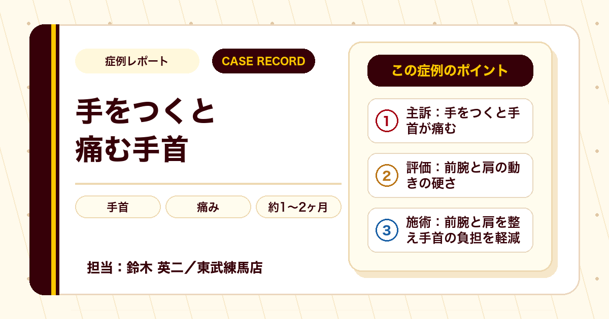 手をつくと痛む手首の痛みが施術を経て楽になった例