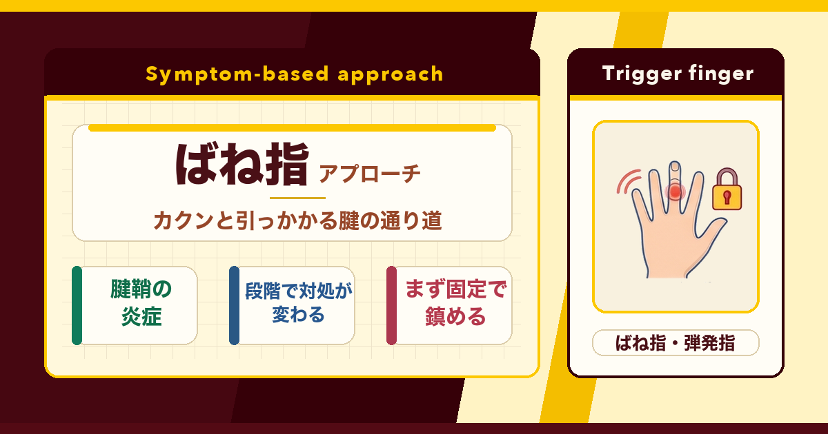 指が引っかかるばね指は、段階に合わせて。とんとんのばね指アプローチ