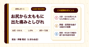 腰椎椎間板ヘルニアと言われたお尻から太ももの痛み・しびれが施術を経て楽になった例（50代男性）